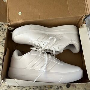 New in box white adidas platform court shoes. 8.5 women’s.